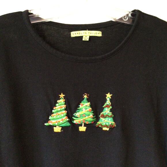Christmas Long Sleeve Top Embellished w/ Christmas Trees Sz M - Picture 2 of 5